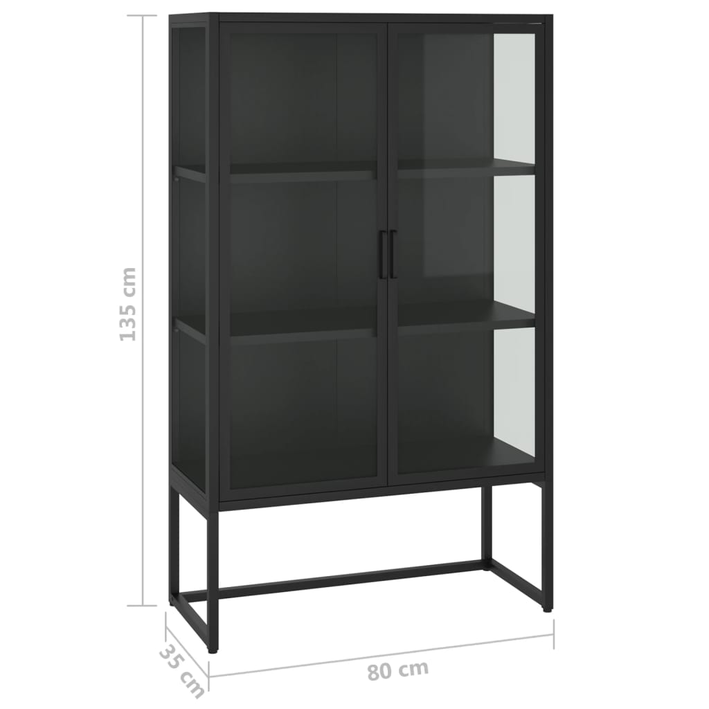 Highboard Black 80X35X135 Cm Steel And Tempered Glass