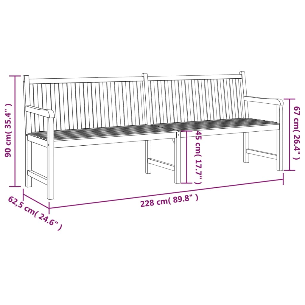 Garden Bench 228 Cm Solid Teak Wood