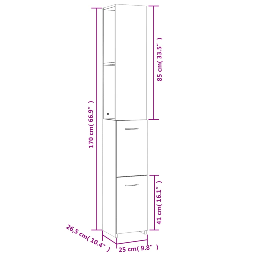 Bathroom Cabinet White 25X26.5X170 Cm Engineered Wood