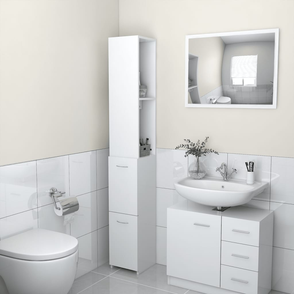 Bathroom Cabinet White 25X26.5X170 Cm Engineered Wood