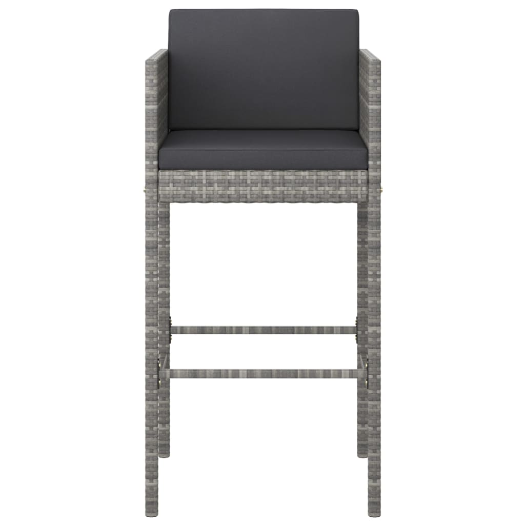 Bar Stools 2 Pcs With Cushions Grey Poly Rattan