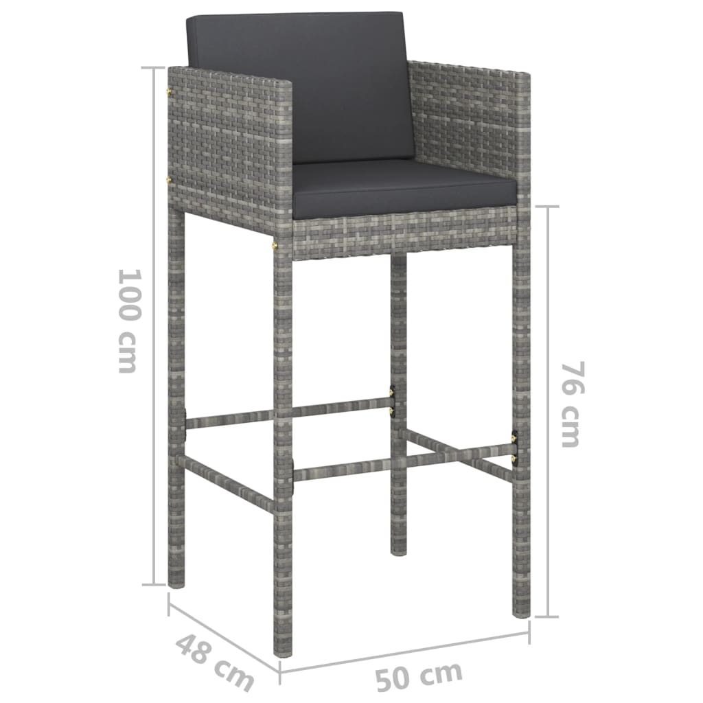 Bar Stools 2 Pcs With Cushions Grey Poly Rattan