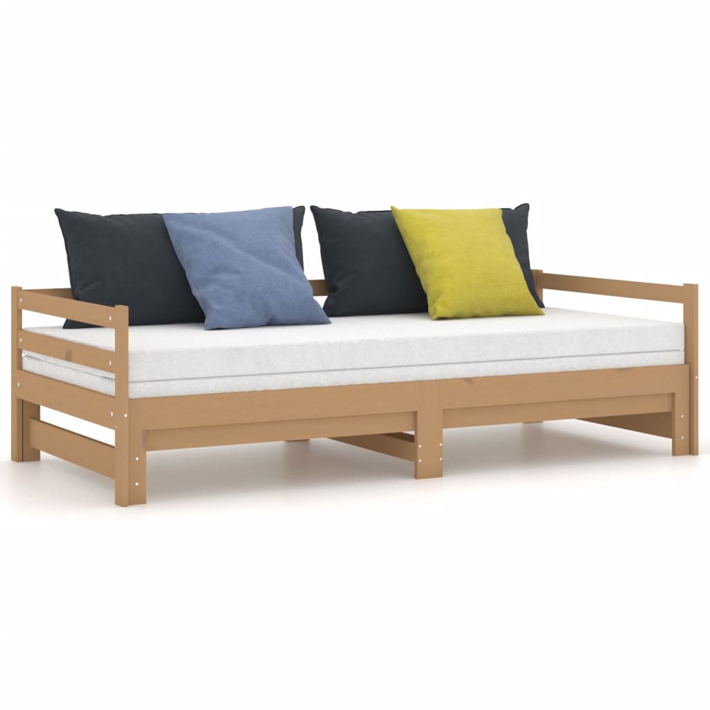 Pull-Out Day Bed Honey Brown Solid Pinewood 2X