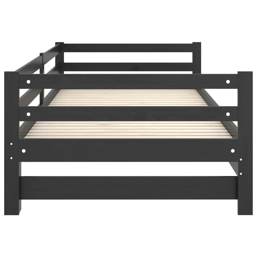 Pull-Out Day Bed Black Solid Pinewood 2X
