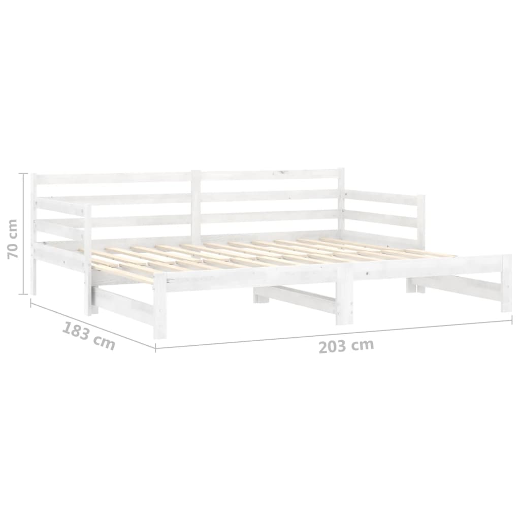 Pull-Out Day Bed White Solid Pinewood 2X