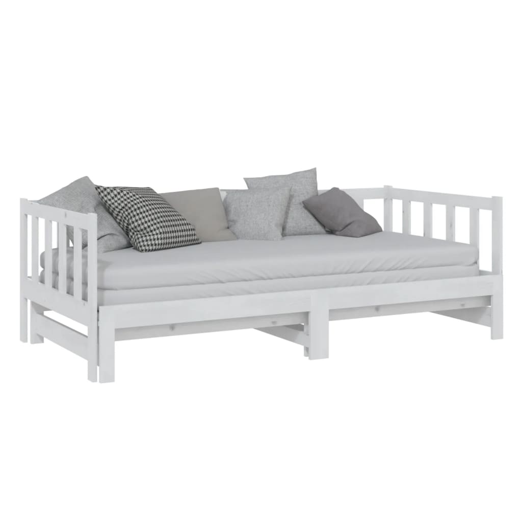 Pull-Out Day Bed White Solid Pinewood 2X