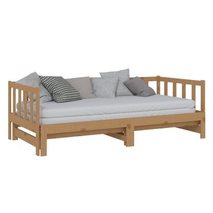 Pull-Out Day Bed Honey Brown Solid Pinewood 2X