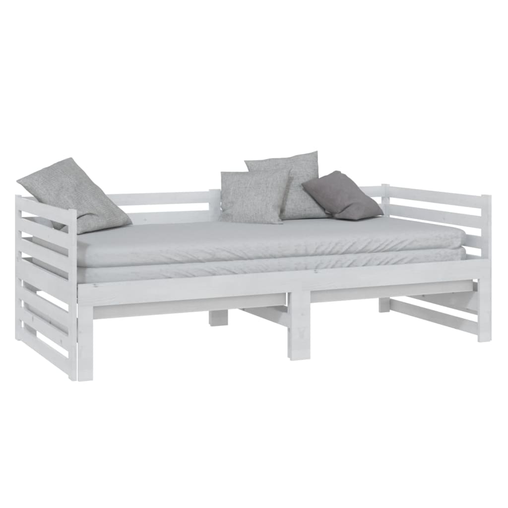 Pull-Out Day Bed White Solid Pinewood 2X(90X200) Cm