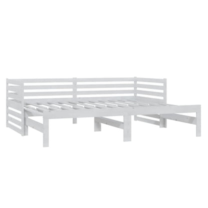 Pull-Out Day Bed White Solid Pinewood 2X(90X200) Cm