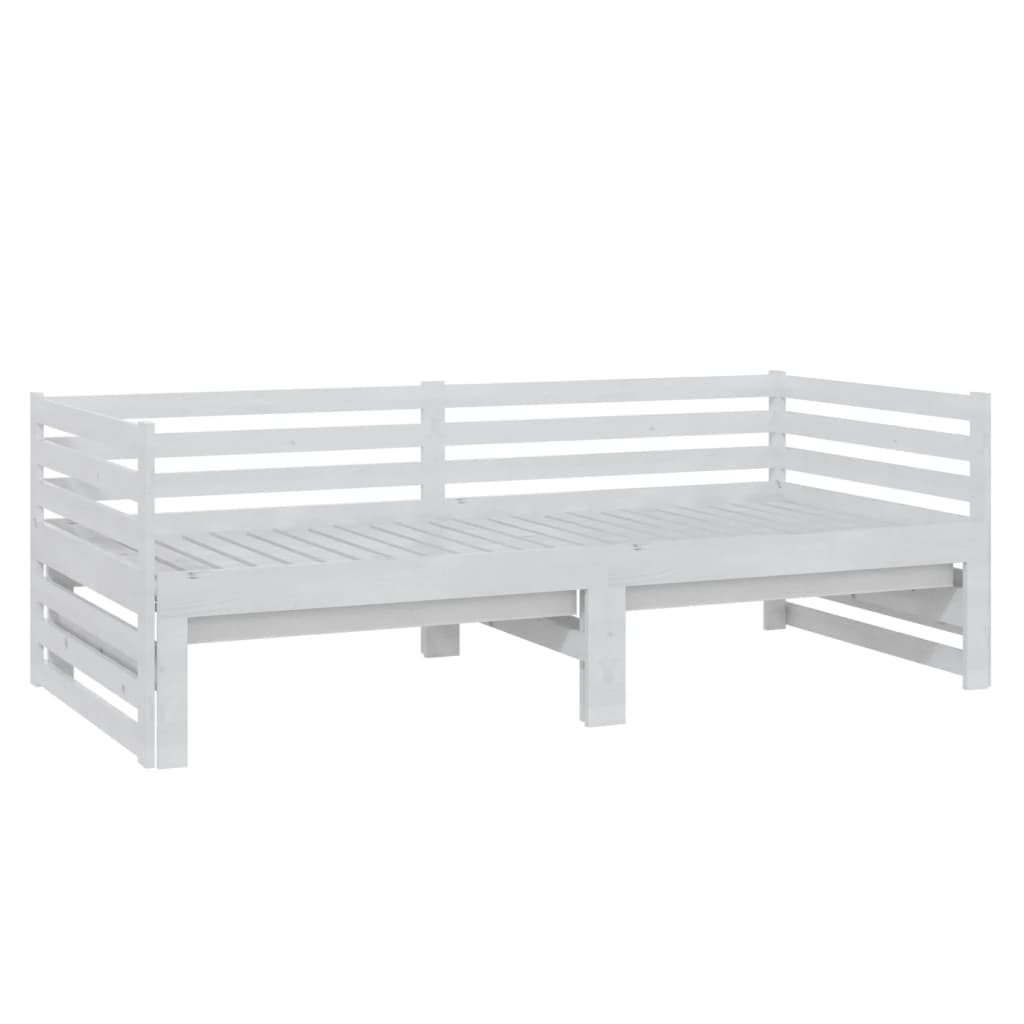 Pull-Out Day Bed White Solid Pinewood 2X(90X200) Cm