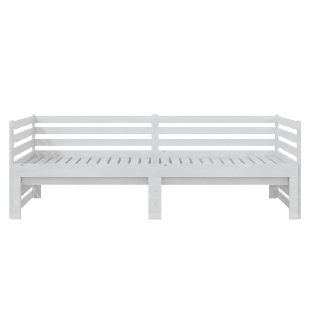 Pull-Out Day Bed White Solid Pinewood 2X(90X200) Cm