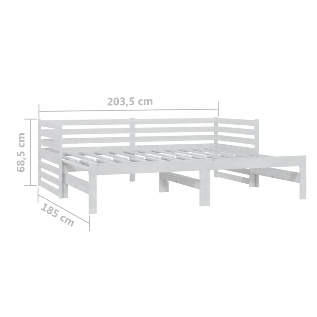 Pull-Out Day Bed White Solid Pinewood 2X(90X200) Cm