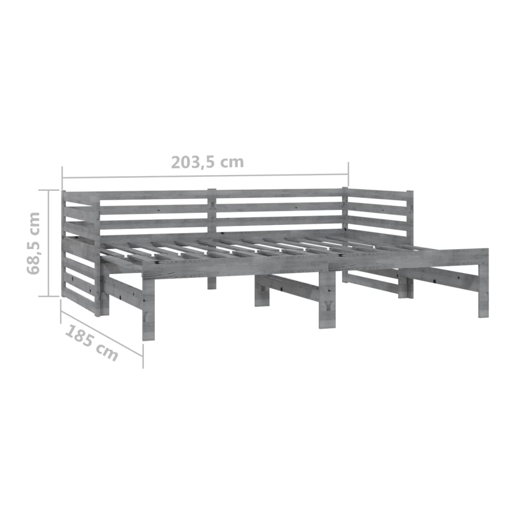 Pull-Out Day Bed Grey Solid Pinewood 2X(90X200) Cm