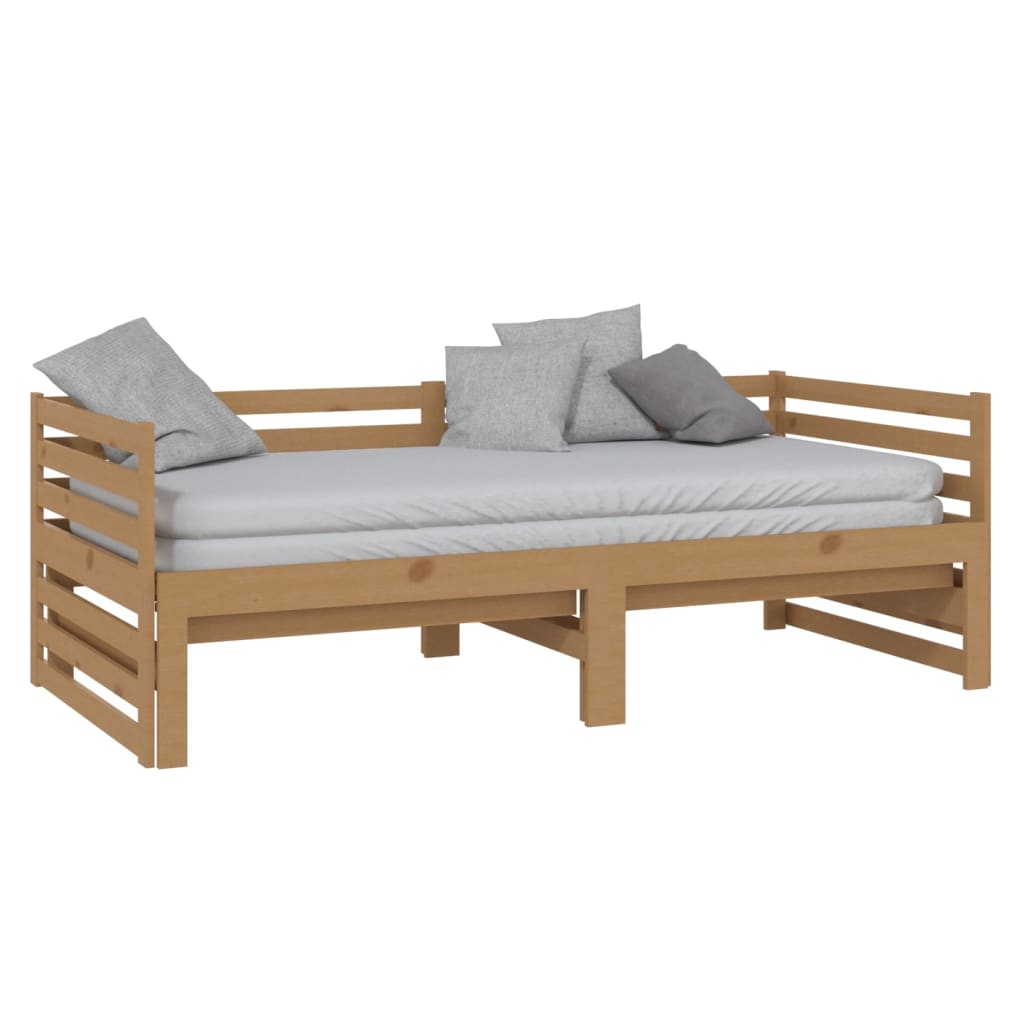 Pull-Out Day Bed Honey Brown Solid Pinewood 2X(90X200) Cm