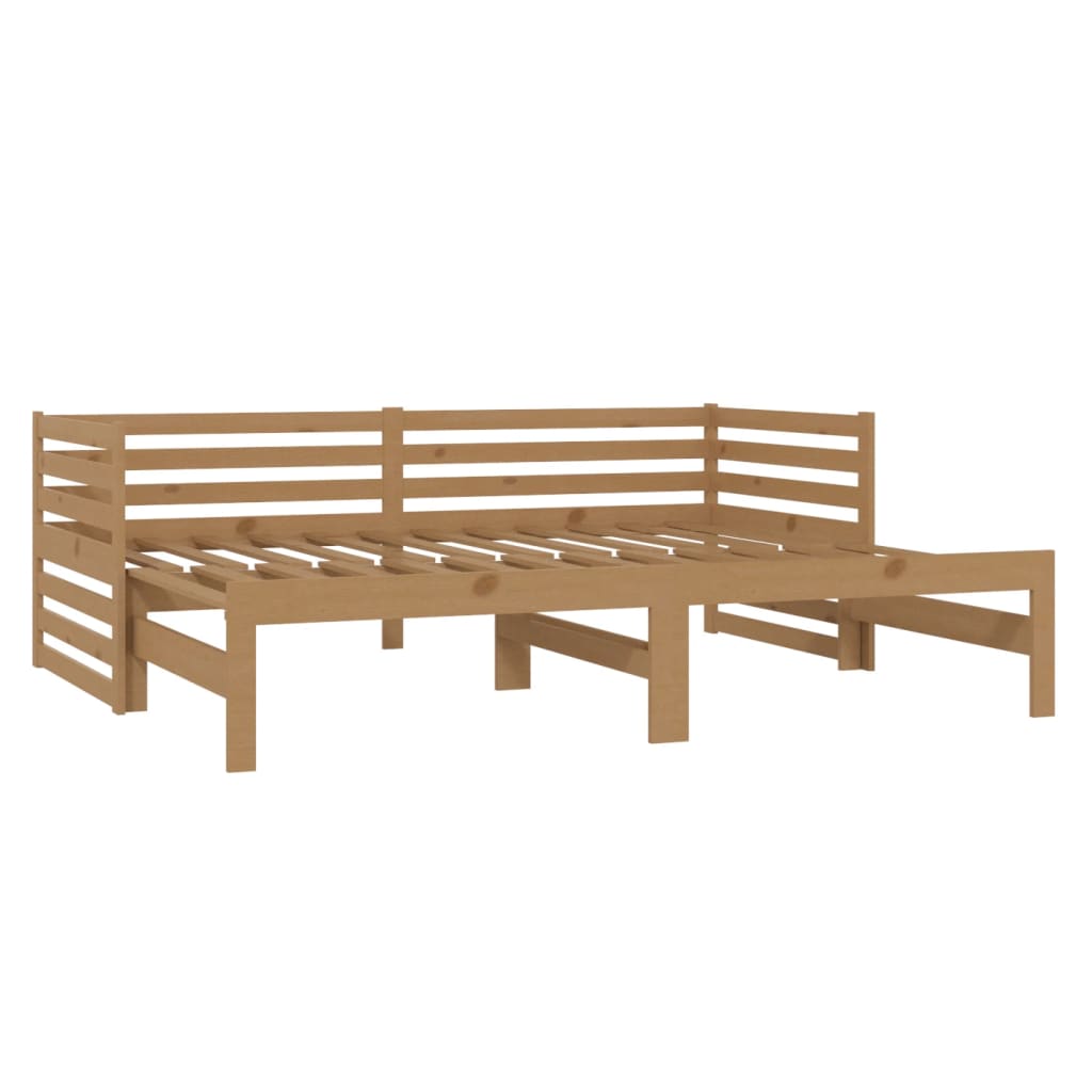 Pull-Out Day Bed Honey Brown Solid Pinewood 2X(90X200) Cm