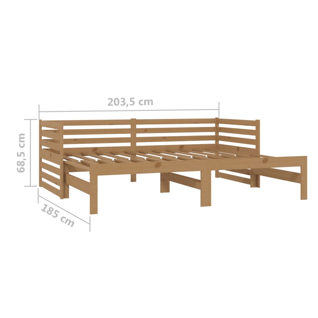 Pull-Out Day Bed Honey Brown Solid Pinewood 2X(90X200) Cm