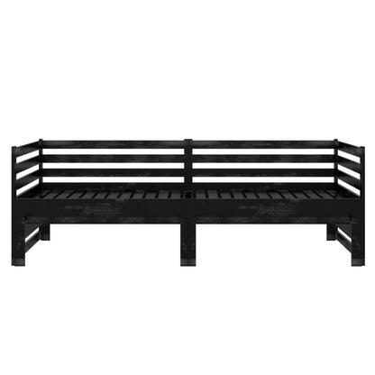 Pull-Out Day Bed Black Solid Pinewood 2X(90X200) Cm