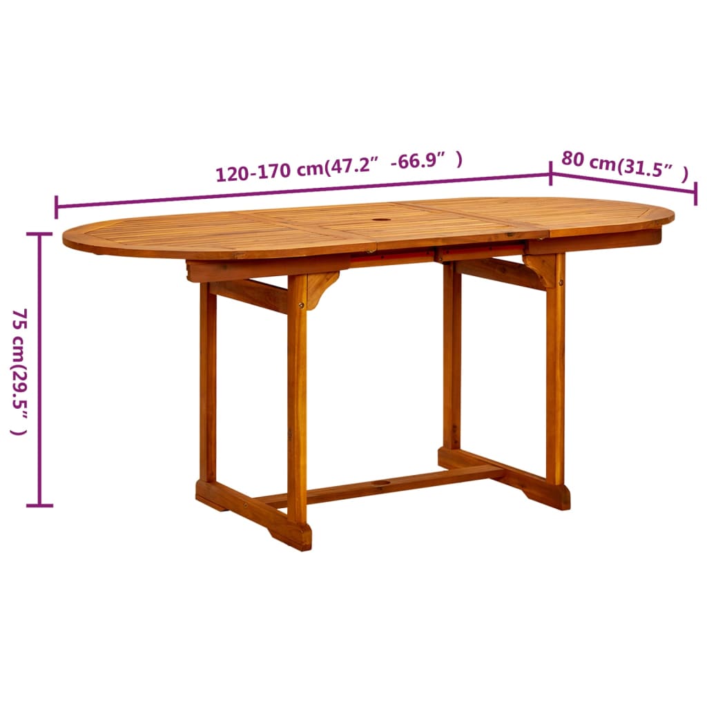 Garden Dining Table (120-170)X80X75 Cm Solid Acacia Wood