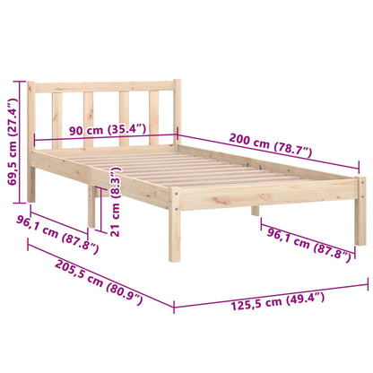 Bed Frame Solid Pinewood 90X200 Cm