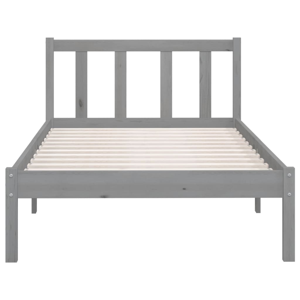 Bed Frame Grey Solid Pinewood 90X200 Cm