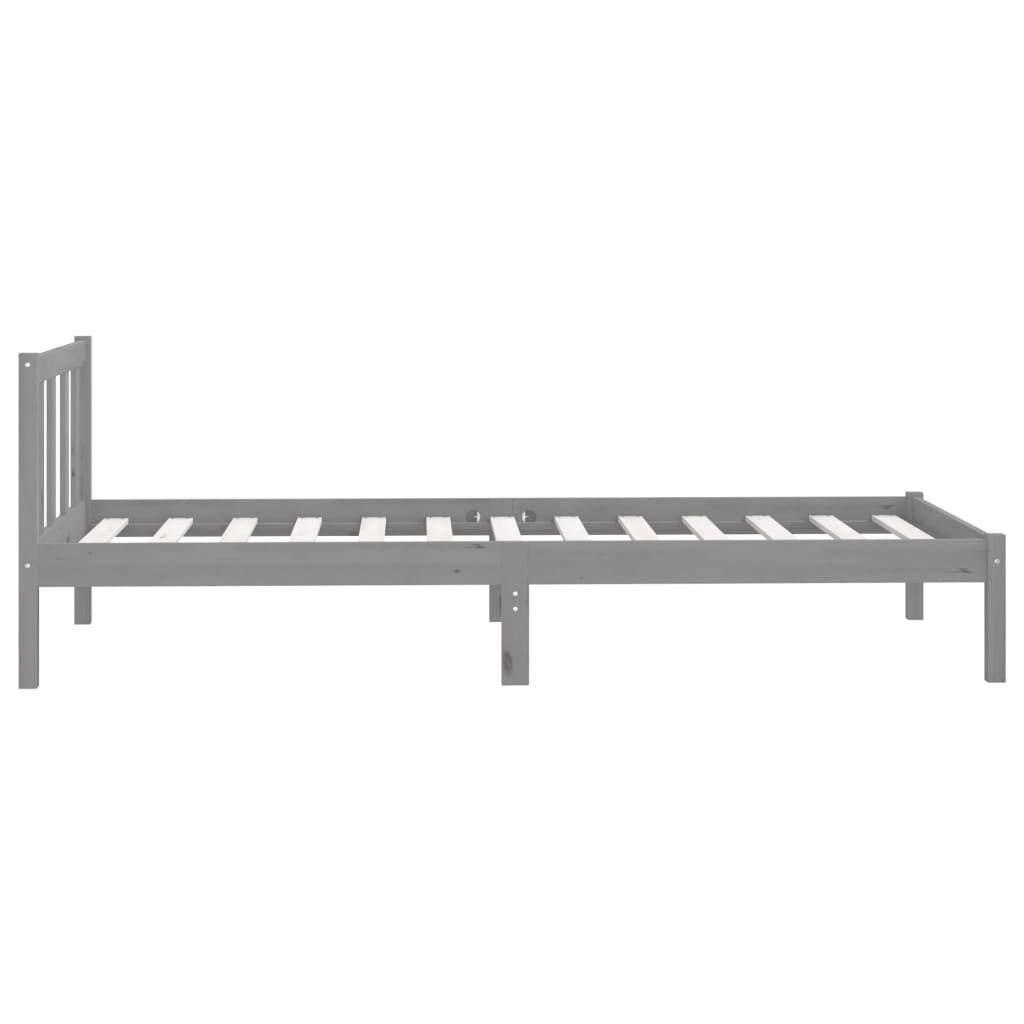 Bed Frame Grey Solid Pinewood 90X200 Cm