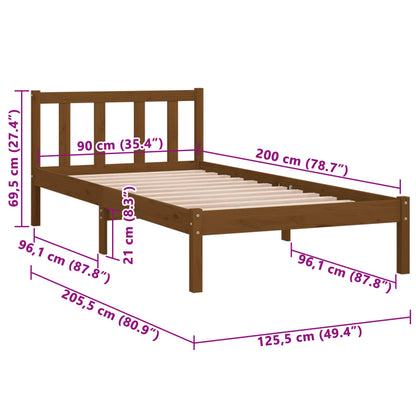 Bed Frame Honey Brown Solid Pinewood 90X200 Cm