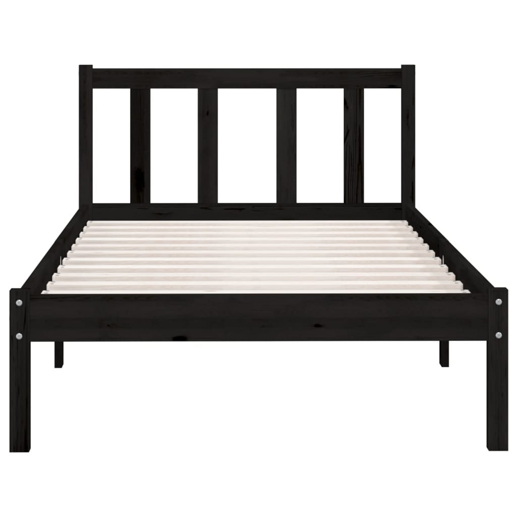Bed Frame Black Solid Pinewood 90X200 Cm