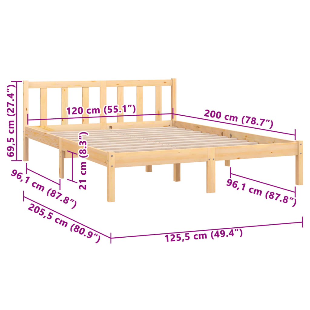 Bed Frame Solid Pinewood 120X200 Cm