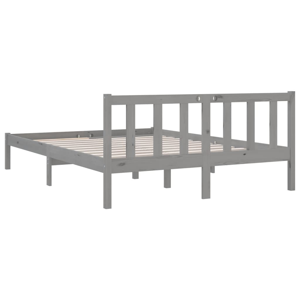 Bed Frame Grey Solid Pinewood 120X200 Cm