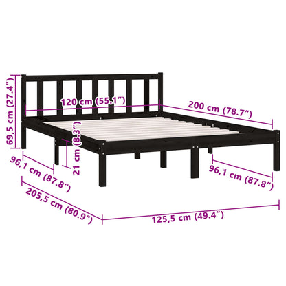 Bed Frame Black Solid Pinewood 120X200 Cm