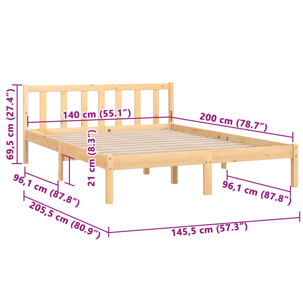 Bed Frame Solid Pinewood 140X200 Cm