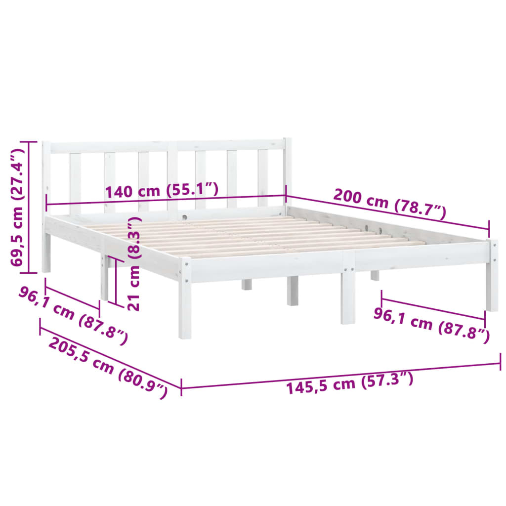 Bed Frame White Solid Pinewood 140X200 Cm