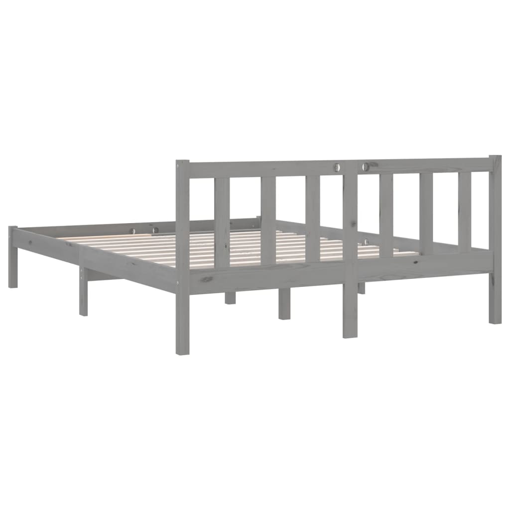 Bed Frame Grey Solid Pinewood 140X200 Cm