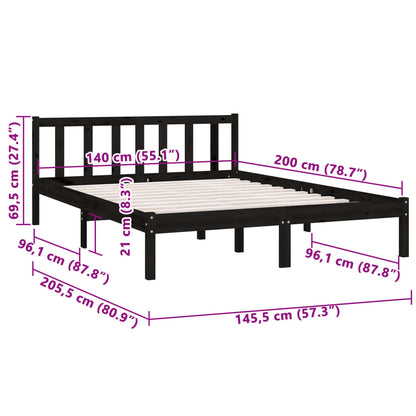Bed Frame Black Solid Pinewood 140X200 Cm