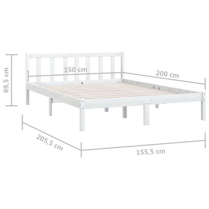 Bed Frame White Solid Wood Pine 150X200 Cm King Size