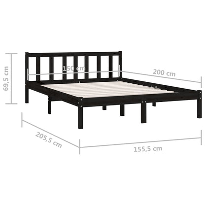 Bed Frame Black Solid Wood Pine 150X200 Cm King Size