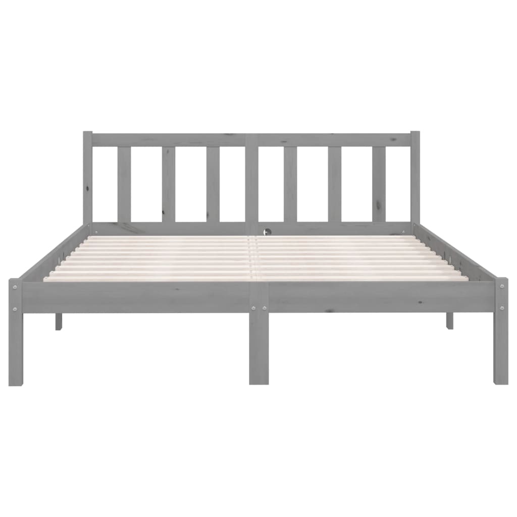 Bed Frame Grey Solid Pinewood 160X200 Cm