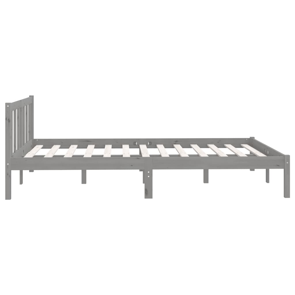 Bed Frame Grey Solid Pinewood 160X200 Cm