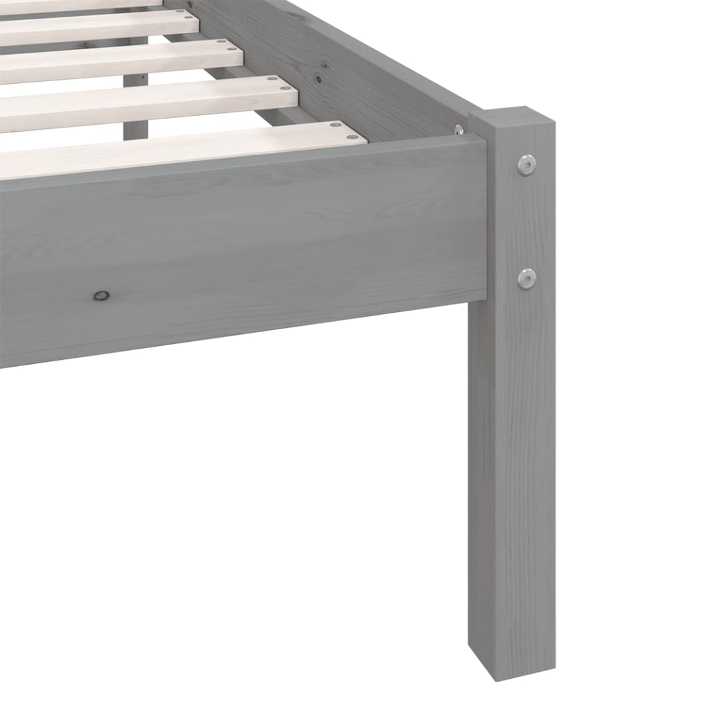 Bed Frame Grey Solid Pinewood 160X200 Cm