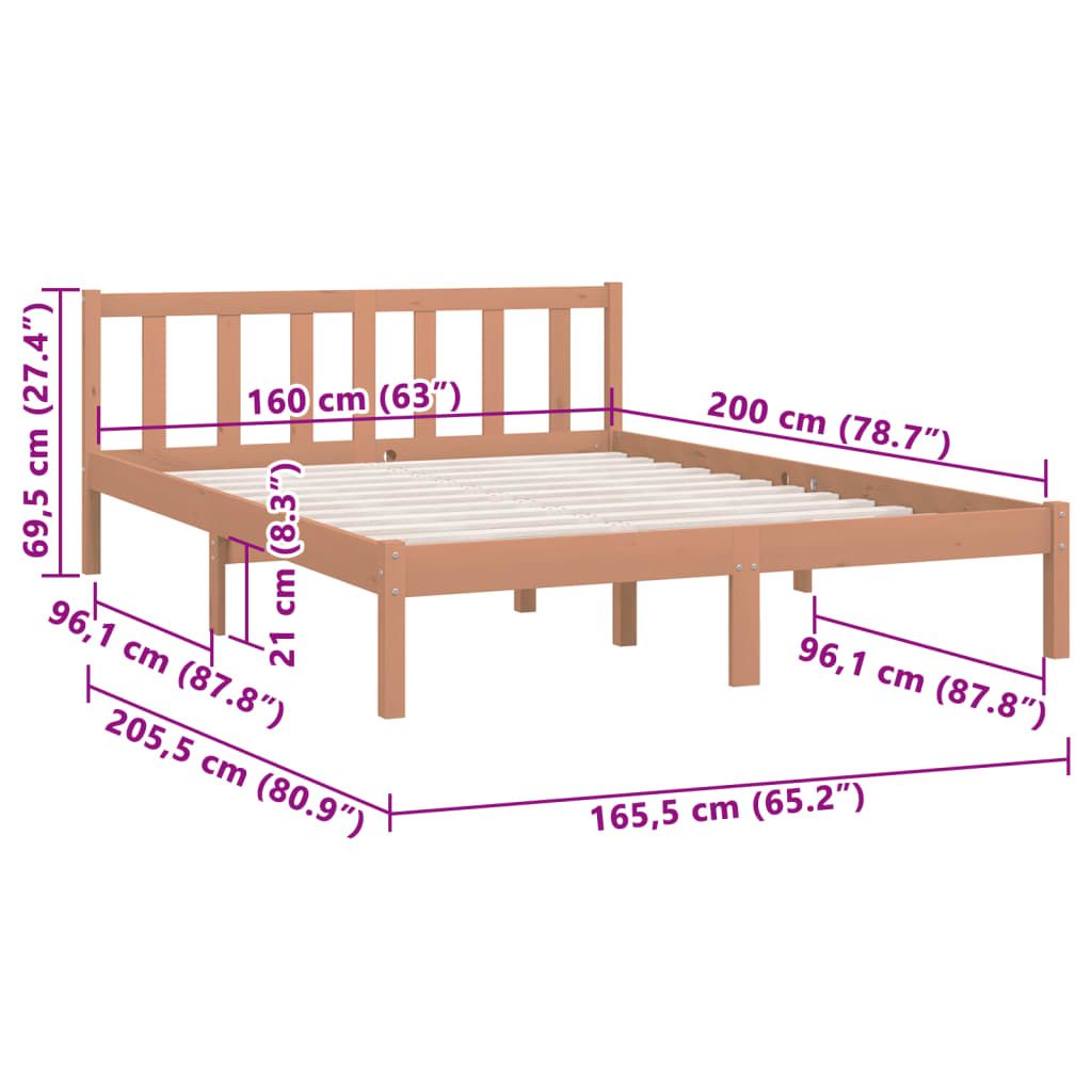 Bed Frame Honey Brown Solid Pinewood 160X200 Cm