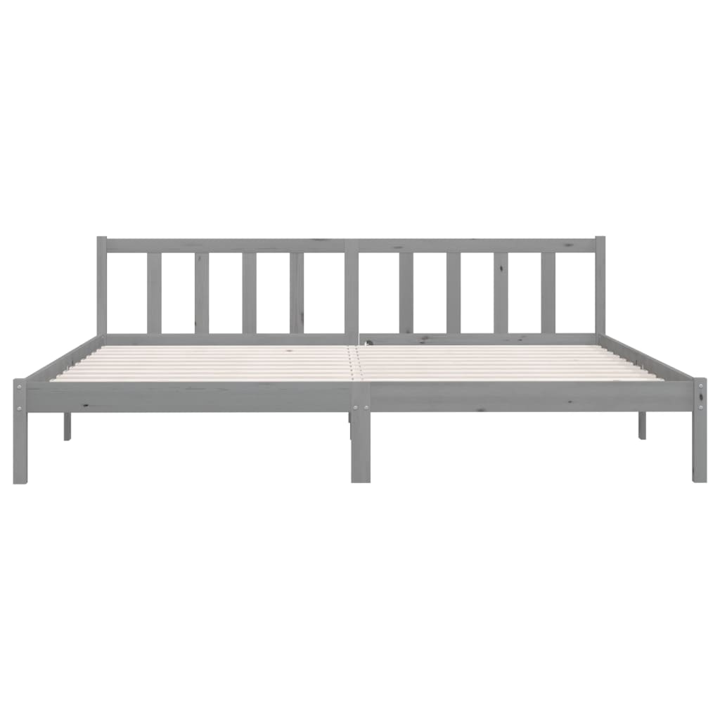 Bed Frame Grey Solid Wood Pine 180X200 Cm Super King Size