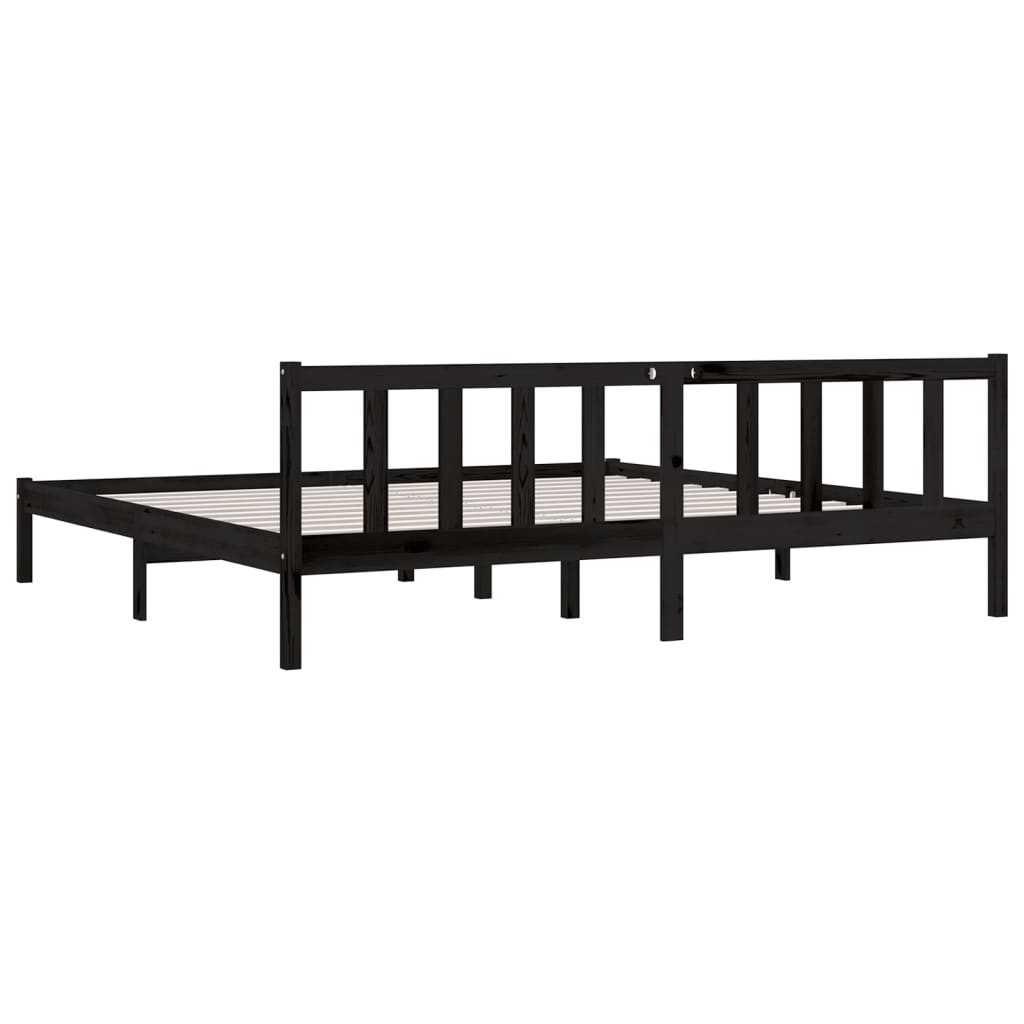 Bed Frame Black Solid Wood Pine 180X200 Cm Super King Size