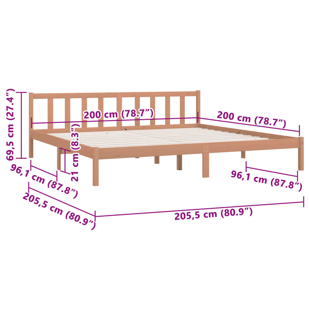 Bed Frame Honey Brown Solid Pinewood 200X200 Cm