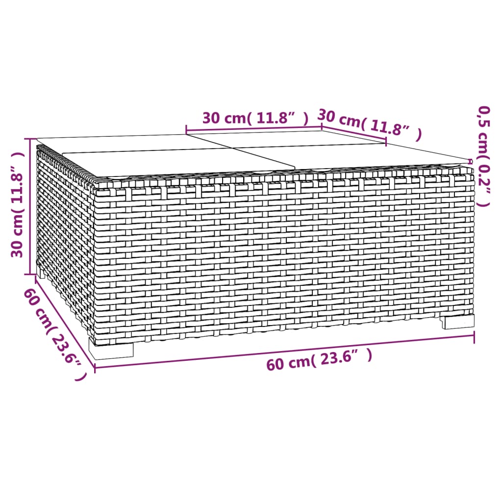 Garden Coffee Table Black 60X60X30 Cm Poly Rattan And Glass