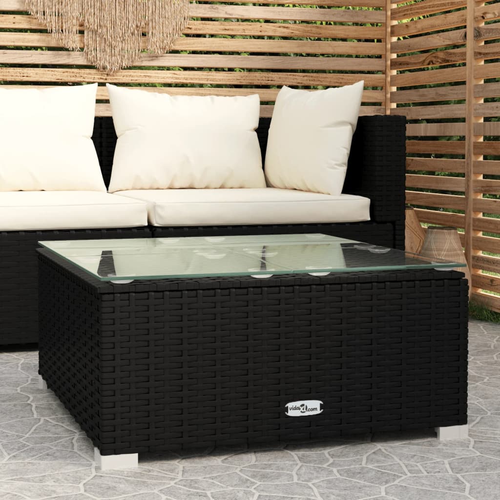 Garden Coffee Table Black 60X60X30 Cm Poly Rattan And Glass