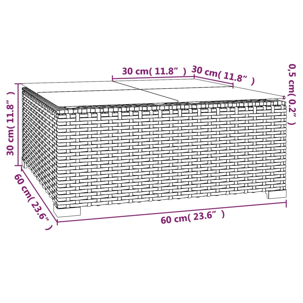 Garden Coffee Table Grey 60X60X30 Cm Poly Rattan And Glass