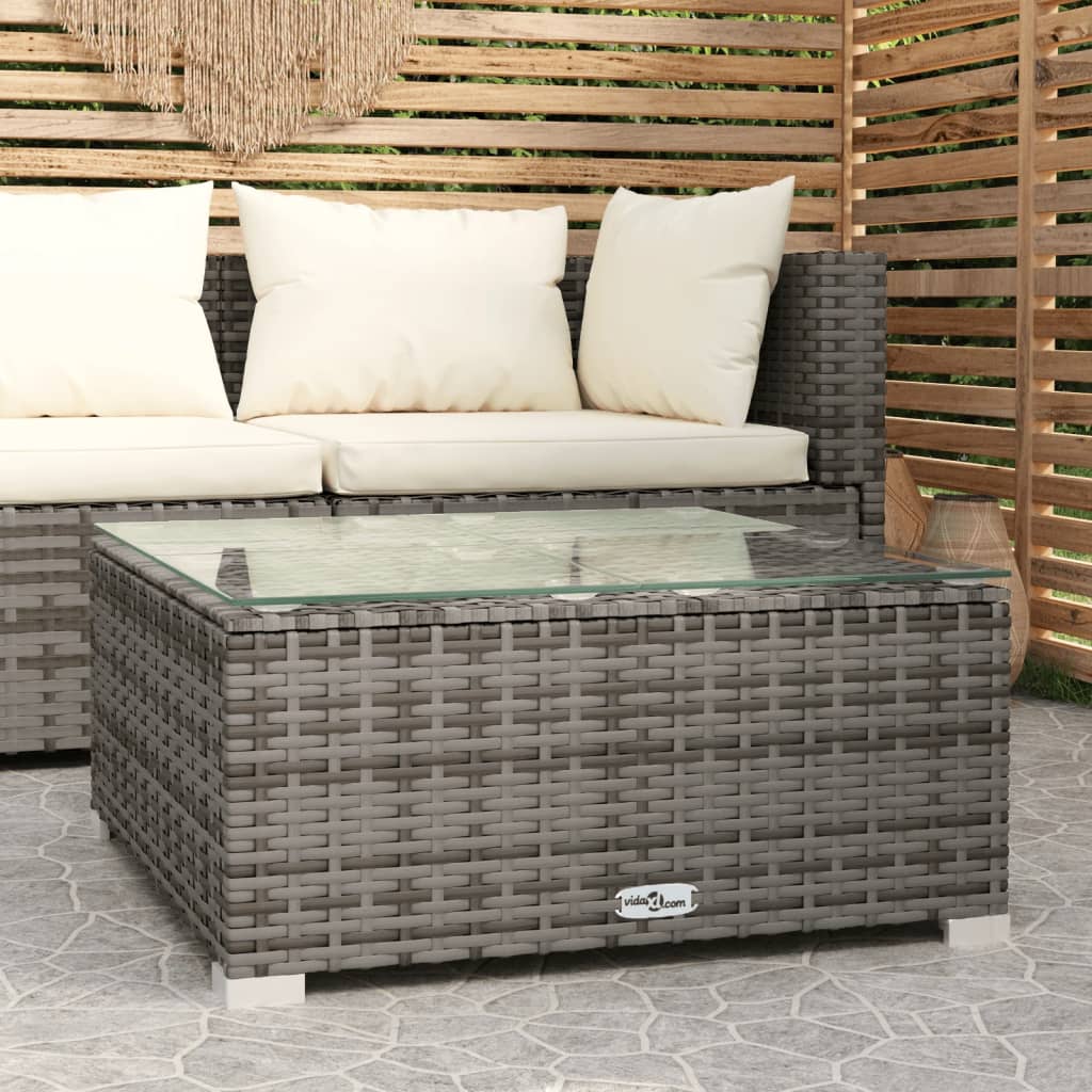 Garden Coffee Table Grey 60X60X30 Cm Poly Rattan And Glass