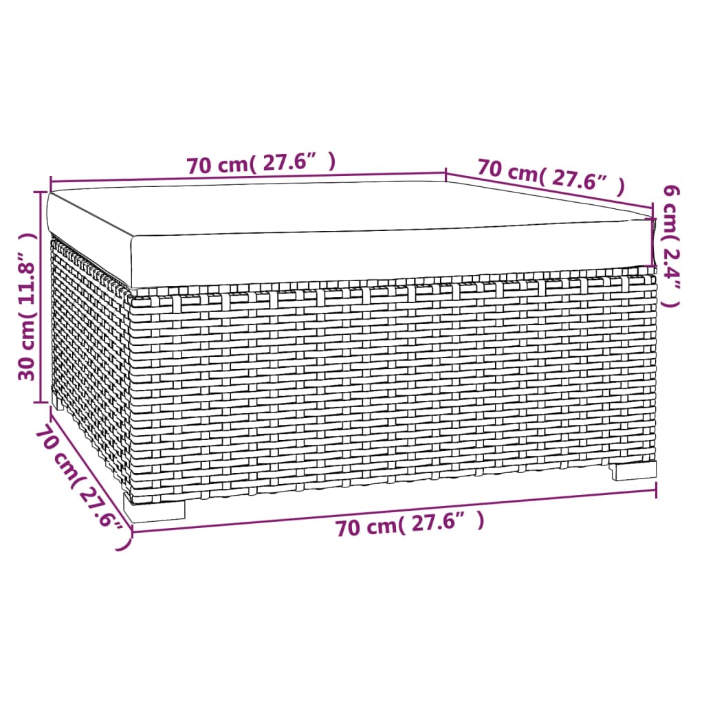 Garden Footrest With Cushion Grey 70X70X30 Cm Poly Rattan