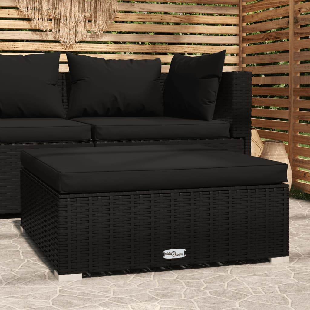 Garden Footrest With Cushion Black 70X70X30 Cm Poly Rattan