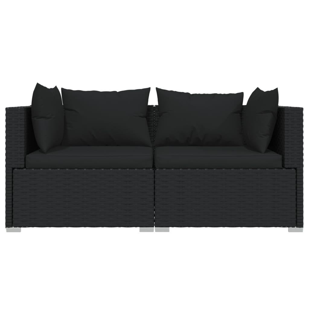 3 Piece Garden Lounge Set With Cushions Black Poly Rattan